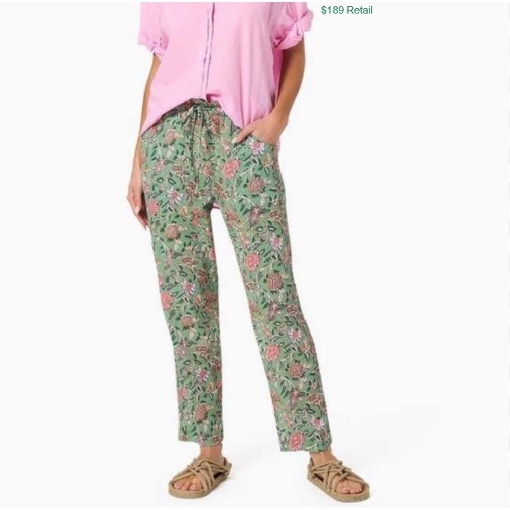 XIRENA 100% Cotton Tayler Pant Size Large Green Floral Straight Leg Vacation